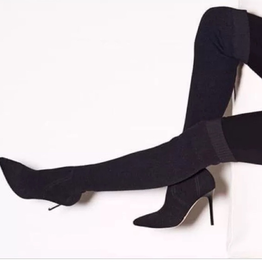 Paige Jessamine Black Over-the-Knee Heeled Boots